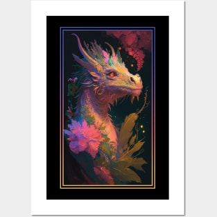 Dragon Vibrant Tropical Flower Tall Digital Oil Painting Portrait Posters and Art